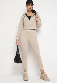 Born2be - Ciemnobeżowy Komplet Dresowy z Bawełną Bluza z Kapturem i Spodnie z Gumką w Talii Neseria. Kolor: beżowy. Materiał: dresówka, bawełna #5