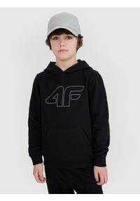 4f - 4F Bluza dresowa nierozpinana z kapturem chłopięca - czarna 152 (11-12 lat). Okazja: na co dzień. Typ kołnierza: kaptur. Kolor: czarny. Materiał: dresówka. Wzór: gładki, nadruk, ze splotem. Sezon: lato. Styl: sportowy, casual