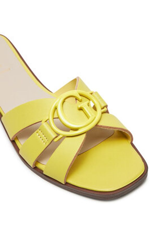 Guess Klapki Symo FLJSYM LEA03 Żółty. Kolor: żółty. Materiał: skóra