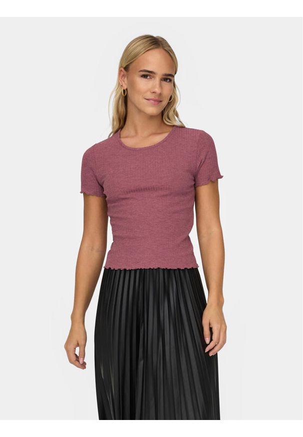 only - ONLY T-Shirt Emma 15201206 Różowy Slim Fit. Kolor: różowy. Materiał: syntetyk, wiskoza