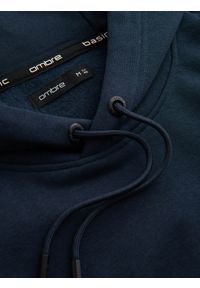 Ombre Clothing - Męska bluza dresowa kangurka z kapturem BASIC – granatowa V1. Okazja: na co dzień. Typ kołnierza: kaptur. Kolor: niebieski. Materiał: dresówka. Wzór: jednolity. Styl: sportowy, casual #8