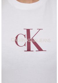 Calvin Klein Jeans t-shirt bawełniany kolor biały. Okazja: na co dzień. Kolor: biały. Materiał: bawełna. Wzór: nadruk. Styl: casual