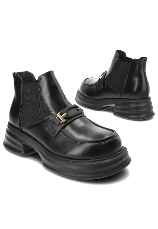 Czarne Botki Artiker Modne Wsuwane Obuwie Damskie. Zapięcie: bez zapięcia. Kolor: czarny. Materiał: skóra. Styl: klasyczny