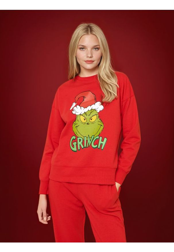 Sinsay - Bluza z nadrukiem Grinch - czerwony. Kolor: czerwony. Materiał: bawełna, materiał. Wzór: nadruk