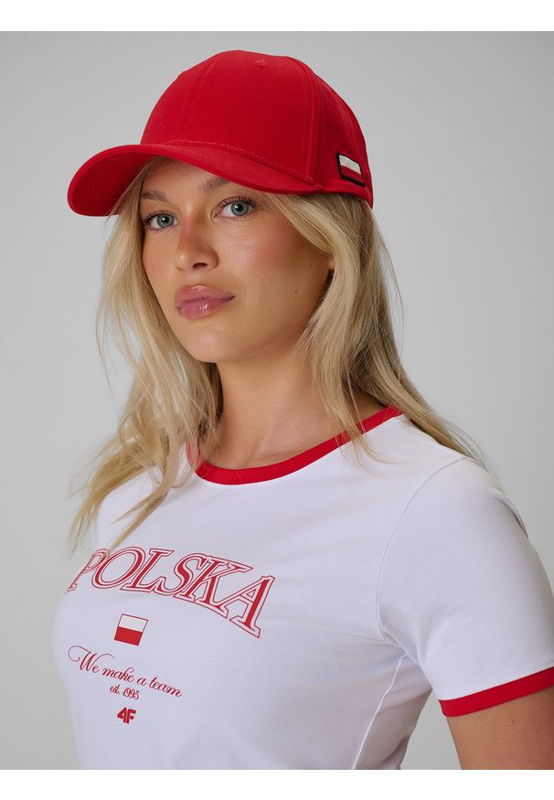 4f - 4F Czapka kibica z daszkiem uniseks - czerwona XS/S (56cm). Kolor: czerwony. Materiał: tkanina, materiał, bawełna. Styl: casual, sportowy