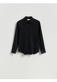 Reserved - Bawełniana koszula slim fit - czarny. Kolor: czarny. Materiał: bawełna