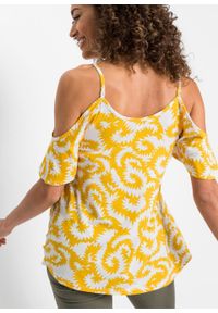 Shirt off-shoulder bonprix żółty szafranowy wzorzysty. Kolor: żółty #6