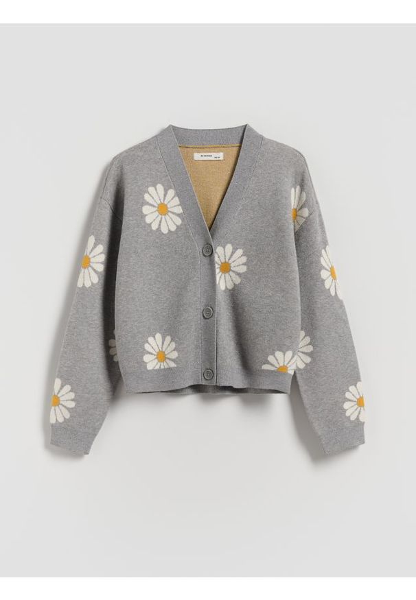 Reserved - Kardigan w kwiaty - wielobarwny. Materiał: dzianina, wiskoza. Wzór: kwiaty