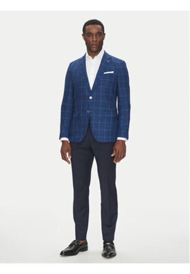BOSS Marynarka H-Hutson-233 50540502 Niebieski Slim Fit. Kolor: niebieski. Materiał: len, wiskoza