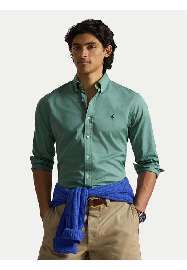 Polo Ralph Lauren Koszula 710B20512009 Zielony Custom Fit. Typ kołnierza: polo. Kolor: zielony. Materiał: bawełna