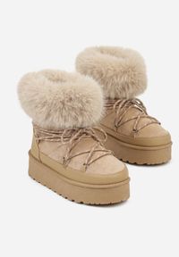 Born2be - Ciemnobeżowe Śniegowce na Grubej Podeszwie z Futerkiem Tesila. Okazja: na co dzień. Kolor: beżowy. Materiał: futro. Styl: casual #6