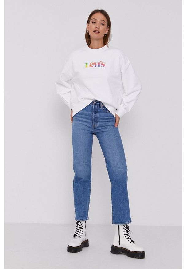 Levi's® - Levi's Bluza A1427.0000 damska kolor biały z nadrukiem. Okazja: na spotkanie biznesowe. Kolor: biały. Długość rękawa: długi rękaw. Długość: długie. Wzór: nadruk. Styl: biznesowy