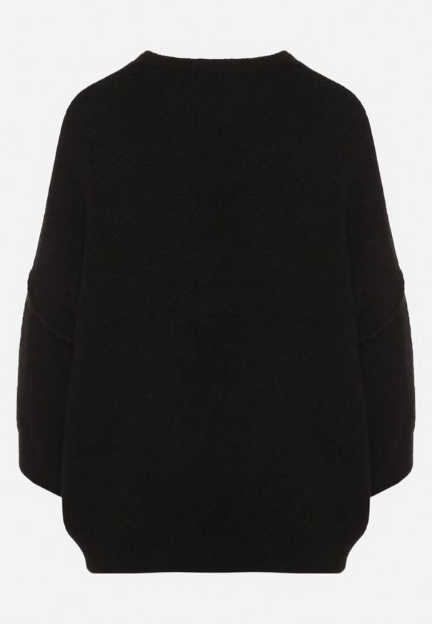 Born2be - Czarny Sweter z Rękawami 7/8 z Domieszką Wełny Irilliane. Kolor: czarny. Materiał: wełna. Styl: elegancki