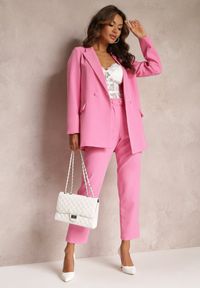 Renee - Różowe Spodnie Cygaretki z Guzikami i Gumką w Pasie Gelarine. Stan: podwyższony. Kolor: różowy. Styl: elegancki