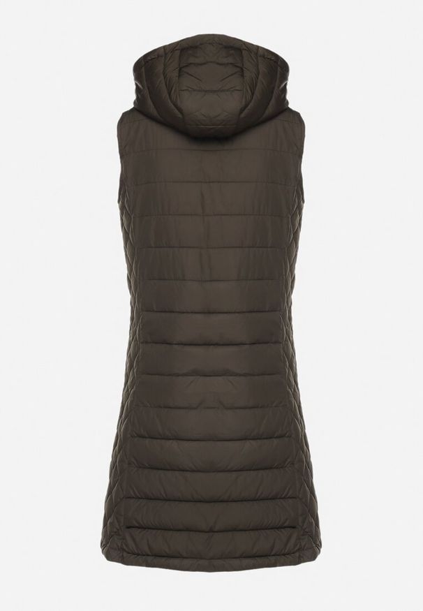 Born2be - Ciemnozielona Kamizelka Pikowana z Odpinanym Kapturem Alaritha. Okazja: na co dzień. Kolor: zielony. Materiał: jeans. Styl: casual, elegancki