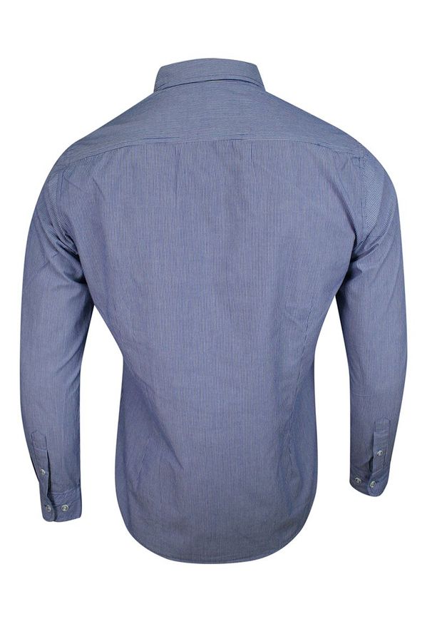 Pako Jeans - Koszula Casualowa, Granatowa w Paski, Prążki, Bawełniana, Męska, Taliowana, Długi Rękaw -PAKO JEANS. Okazja: na co dzień. Kolor: niebieski. Materiał: bawełna. Długość rękawa: długi rękaw. Długość: długie. Wzór: paski. Styl: casual