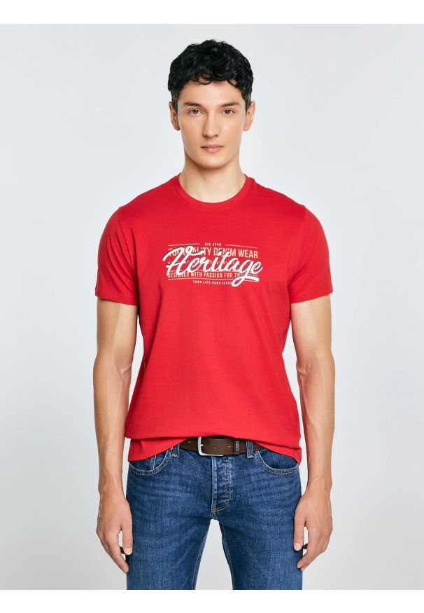 Big-Star - Koszulka męska z nadrukiem czerwona Keren 603. Kolor: czerwony. Materiał: bawełna. Wzór: nadruk