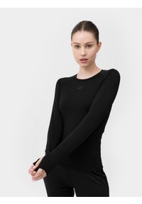 4f - Longsleeve treningowy szybkoschnący damski. Kolor: czarny. Materiał: włókno, skóra, dzianina. Długość rękawa: długi rękaw. Wzór: gładki. Sport: fitness #1