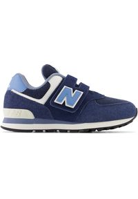 Buty dziecięce New Balance PV574ND1 – granatowe. Okazja: na uczelnię, na co dzień. Zapięcie: rzepy. Kolor: niebieski. Materiał: guma, materiał, syntetyk. Szerokość cholewki: normalna. Model: New Balance 574. Sport: turystyka piesza #1