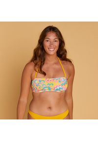 OLAIAN - Góra kostiumu kąpielowego surfingowego damska Olaian Lori Flowy. Kolor: żółty. Materiał: elastan, poliester, materiał, poliamid