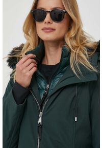 DKNY - Dkny kurtka damska kolor zielony przejściowa. Kolor: zielony. Materiał: polar, futro, włókno #4