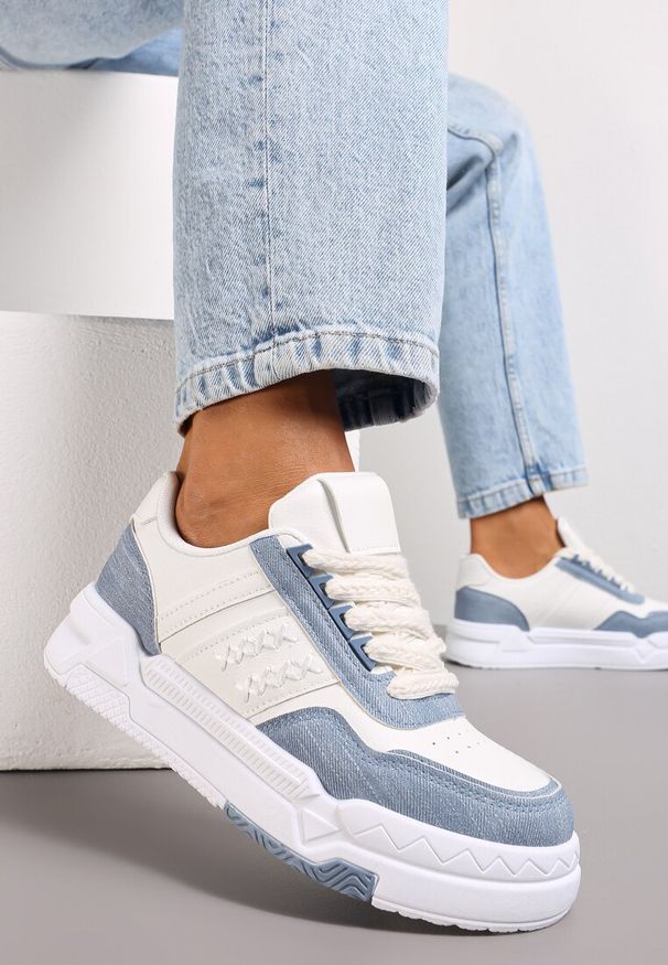 Renee - Niebieskie Sneakersy przed Kostkę na Grubej Podeszwie Miamor. Okazja: na co dzień. Wysokość cholewki: przed kostkę. Kolor: niebieski
