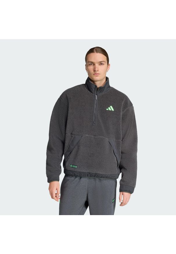 Adidas - Bluza dresowa z suwakiem do połowy długości Mercedes - AMG Petronas Formula One. Kolor: szary. Materiał: dresówka. Sport: fitness
