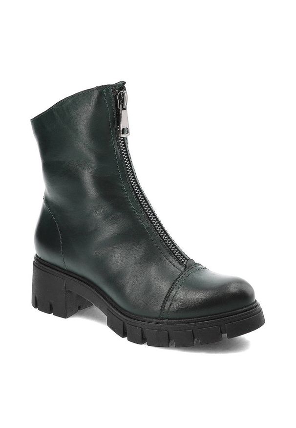 Zielone Botki Simen Damskie Skórzane Modne Obuwie. Okazja: na spacer. Kolor: zielony. Materiał: skóra. Szerokość cholewki: normalna. Sezon: zima. Obcas: na obcasie. Styl: elegancki. Wysokość obcasa: niski