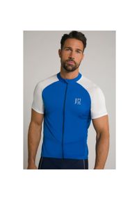 JAY-PI - Męski Kolarski trykot stójka krótki rękaw. Typ kołnierza: kołnierzyk stójkowy. Kolekcja: plus size. Kolor: niebieski. Materiał: poliester, materiał. Długość rękawa: krótki rękaw. Długość: krótkie. Sport: kolarstwo
