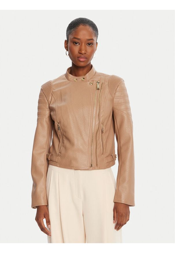 Guess Kurtka z imitacji skóry W5YL1 9WHDS0 Beżowy Regular Fit. Kolor: beżowy. Materiał: skóra