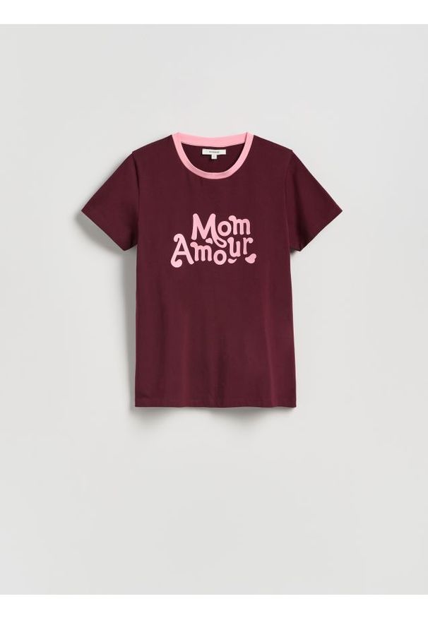 Reserved - T-shirt z nadrukiem - bordowy. Kolor: czerwony. Materiał: dzianina, bawełna. Wzór: nadruk