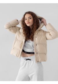 4f - Kurtka puchowa z wypełnieniem syntetycznym damska. Kolor: beżowy. Materiał: syntetyk, puch. Długość: krótkie #1