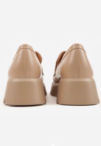 Renee - Ciemnobeżowe Mokasyny na Platformie z Tłoczeniem Guinelle. Kolor: beżowy. Materiał: jeans. Sezon: wiosna. Obcas: na platformie #7