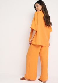 Born2be - Pomarańczowy Komplet 2-Częściowy Koszula o Luźnym Kroju Szerokie Spodnie z Gumką w Talii Vimitha. Kolor: pomarańczowy. Materiał: materiał. Wzór: aplikacja #7
