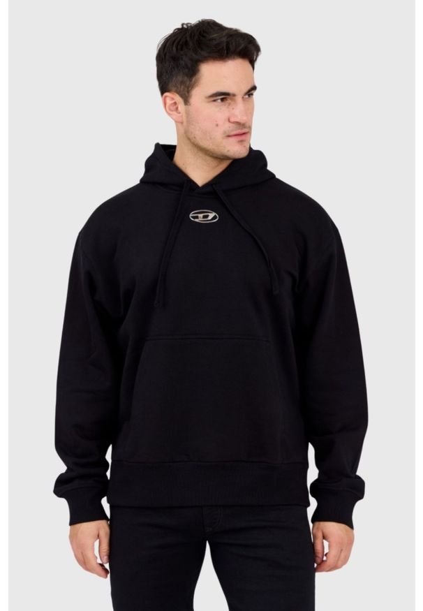 Diesel - DIESEL Czarna męska bluza z metalowym logo S-MACS-HOOD-OD, Rozmiar XXL. Kolor: czarny. Materiał: bawełna, elastan, materiał