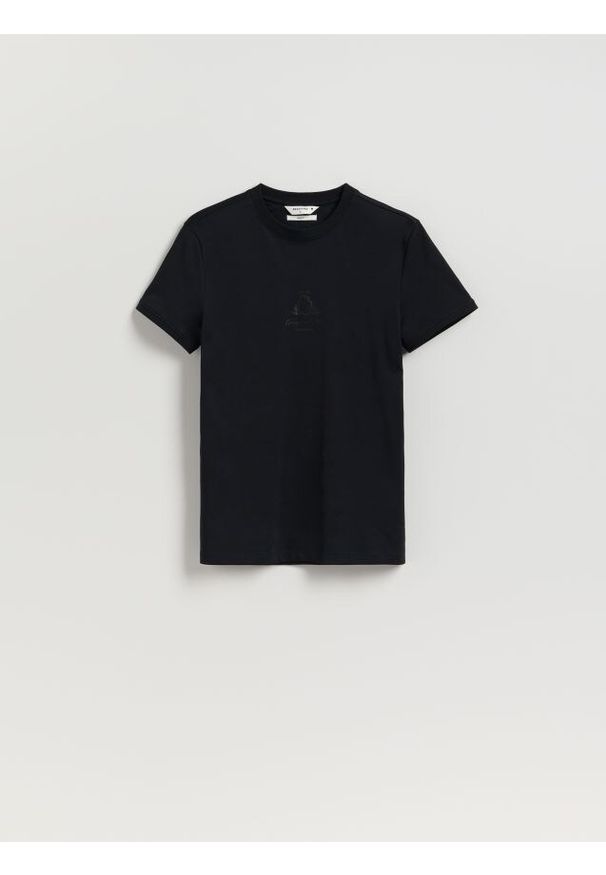 Reserved - Bawełniany t-shirt slim fit - czarny. Kolor: czarny. Materiał: bawełna