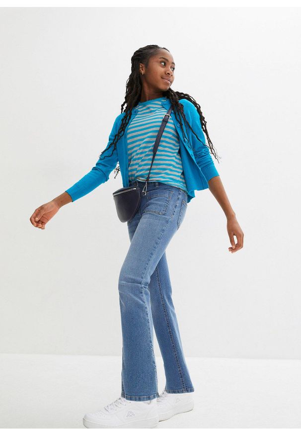 bonprix - Wygodne dżinsy rozszerzane, mid waist, z wygodnym pasem. Kolor: niebieski