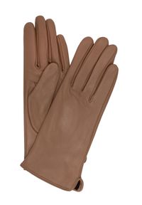 Ochnik - Skórzane beżowe rękawiczki damskie. Kolor: beżowy. Materiał: skóra