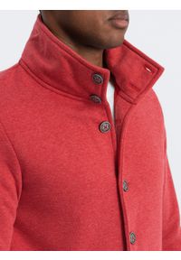 Ombre Clothing - Bluza męska casual ze stójką zapinana na guziki - czerwony melanż V3 OM-SSZP-0171 - XXL. Okazja: na co dzień. Typ kołnierza: kołnierzyk stójkowy. Kolor: czerwony. Materiał: bawełna, poliester. Wzór: melanż. Styl: casual #2