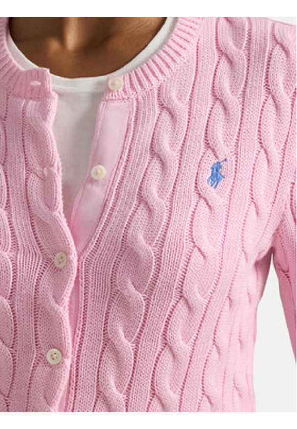 Polo Ralph Lauren Kardigan 211971868010 Różowy Slim Fit. Typ kołnierza: polo. Kolor: różowy. Materiał: bawełna