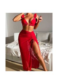 Intica - Strój kąpielowy z pareo maxi plażowy elegancki Tomie. Kolor: czerwony. Materiał: materiał. Długość: długie #1