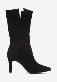Renee - Czarne Eleganckie Botki z Cholewką do Połowy Łydki z Wycięciami na Cienkiej Szpice Festa. Kolor: czarny. Szerokość cholewki: normalna. Styl: elegancki #2