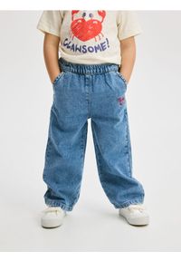Reserved - Jeansy wide leg z haftem - niebieski. Kolor: niebieski. Materiał: jeans. Wzór: haft