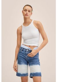 mango - Mango szorty jeansowe Tiedye damskie kolor turkusowy wzorzyste high waist. Stan: podwyższony. Kolor: turkusowy. Materiał: jeans