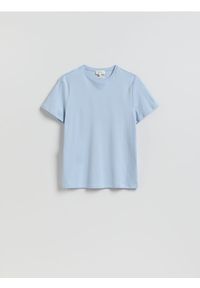 Reserved - T-shirt slim z bawełny merceryzowanej - jasnoniebieski. Kolor: niebieski. Materiał: bawełna #1