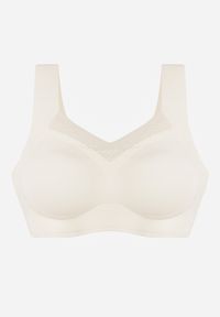 Born2be - Biały Biustonosz Sportowy z Siateczką i Usztywnionymi Miseczkami Zerirae. Kolor: biały. Materiał: dresówka. Rodzaj stanika: wyciągane miseczki #7