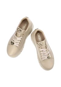 CheBello - Beżowe Sneakersy Chebello Wygodne Obuwie Damskie. Zapięcie: sznurówki. Kolor: beżowy. Materiał: materiał, skóra. Styl: elegancki #6