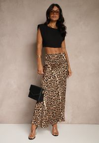 Renee - Panterkowa Spódnica z Wiskozą o Prostym Fasonie z Gumką w Pasie Tolairia. Okazja: na co dzień. Materiał: wiskoza. Styl: elegancki, casual