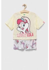 United Colors of Benetton piżama bawełniana dziecięca x Looney Tunes kolor żółty z nadrukiem. Kolor: żółty. Materiał: bawełna. Długość: długie. Wzór: nadruk #1