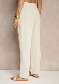 Renee - Jasnobeżowe Spodnie z Bawełną o Szerokim Kroju High Waist Fanelithia. Okazja: na co dzień. Stan: podwyższony. Kolor: beżowy. Materiał: bawełna. Styl: casual #2